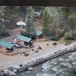 Aerial of cabins at 5 Branches Camper Park in Colorado near Bayfield Vallecito