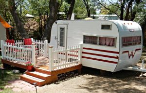 Vintage RV travel trailer for rent at Cedar Creek RV Park in Montrose CO