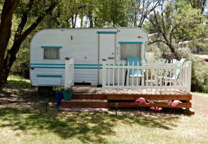 Vintage RV travel trailer for rent at Cedar Creek RV Park in Montrose CO
