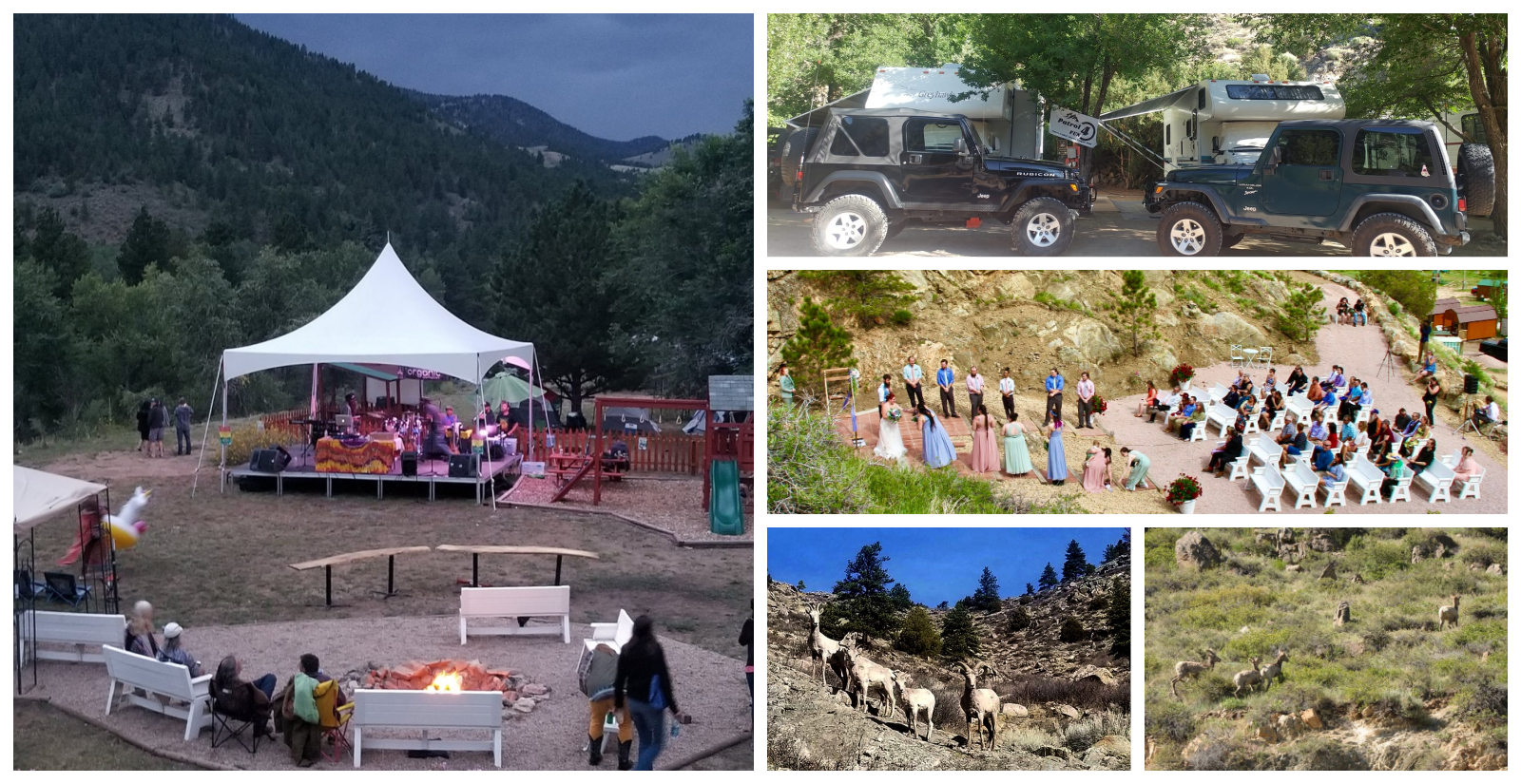 Collage of scenes at CanyonSide Campground in the Poudre Canyon in northern Colorado