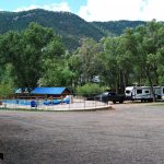 Pool in the background at Lone Duck Campground in Cascade Colorado in the Waldo Canyon